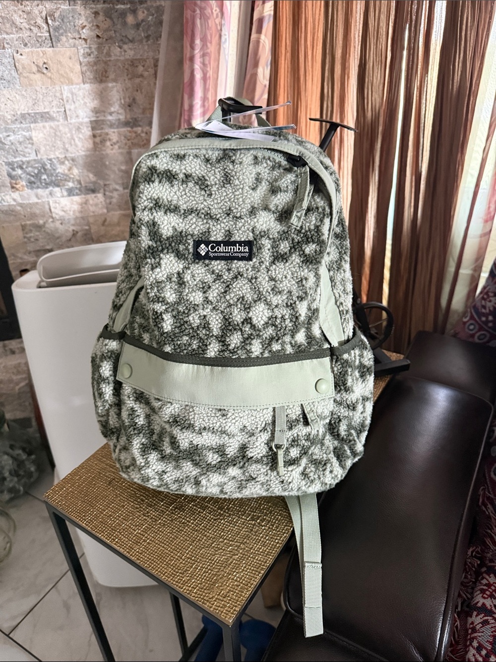 Columbia Women's Textured Sherpa Backpack in Sage Green and Ivory